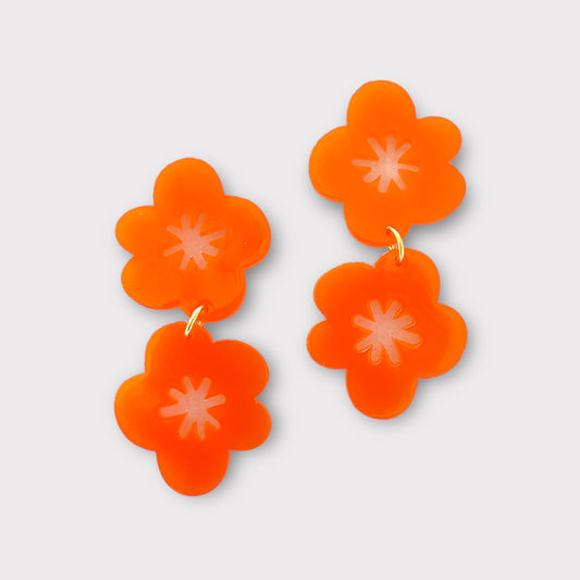 Double Orange Flower Earrings
