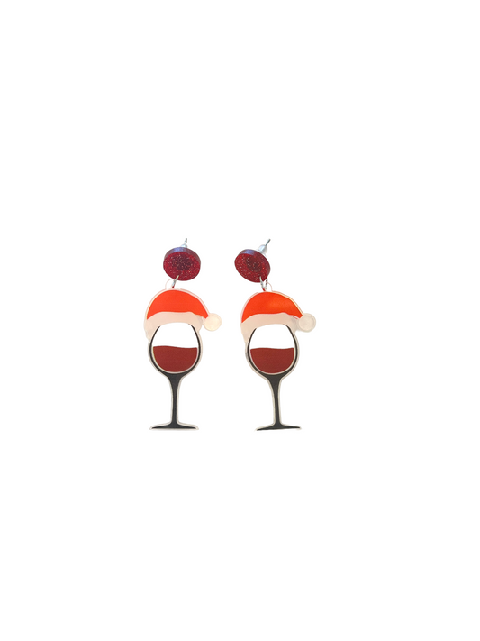 Santa Hat Wine Glass Earrings