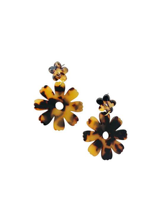 Tortoise Double Flower Earrings