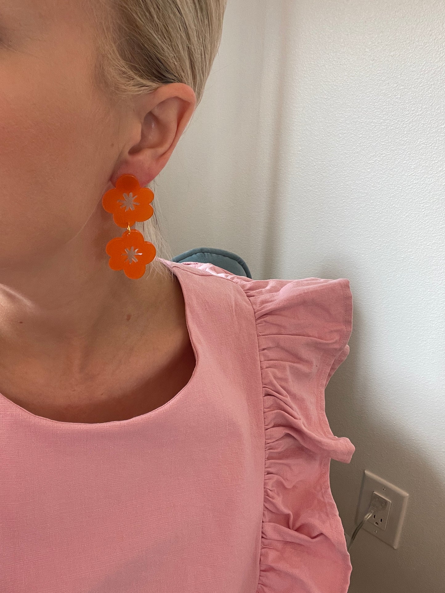 Double Orange Flower Earrings
