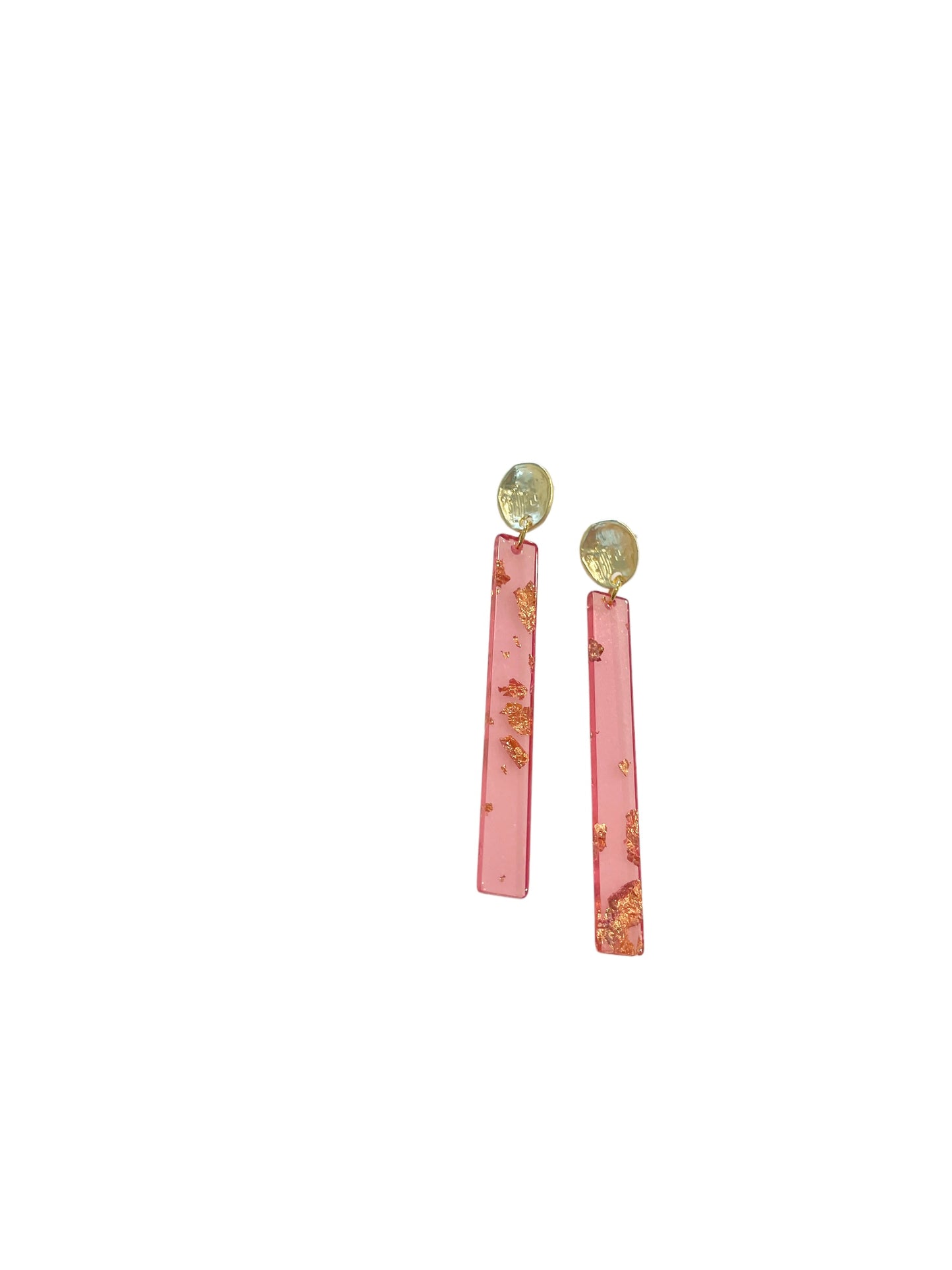 Bar Earrings - Clear Pink Gold Flake