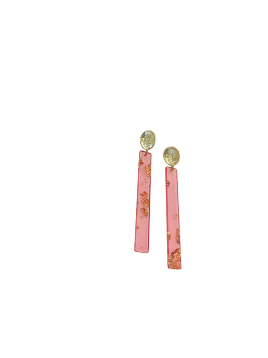 Bar Earrings - Clear Pink Gold Flake