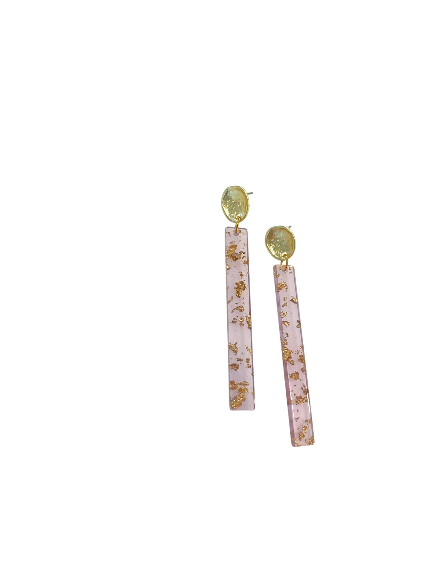 Bar Earrings - Clear Lavender and Gold Flake