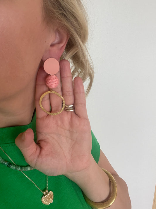 Pink Rope Circle Pendant Earrings