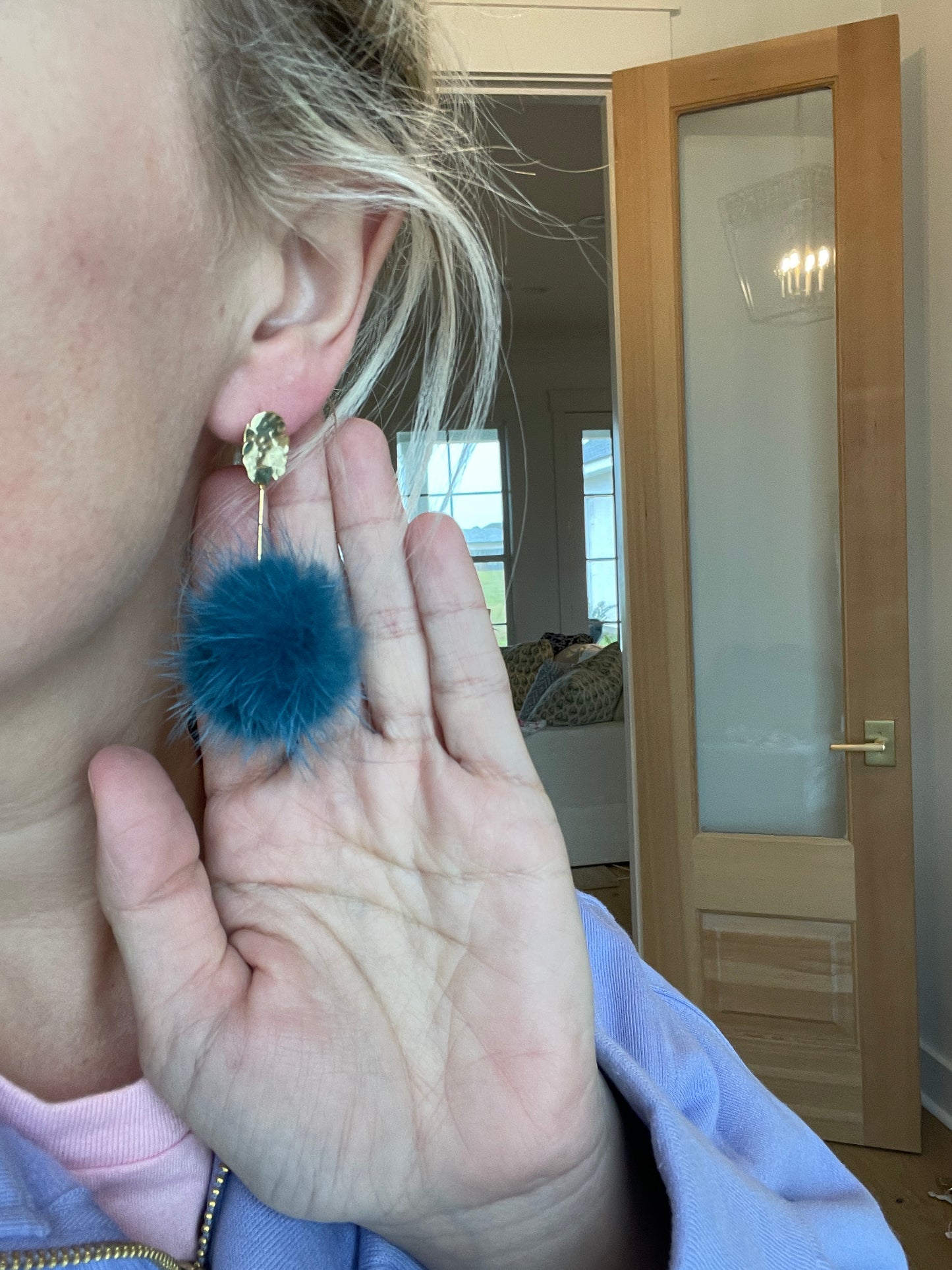 Fur Pom Bar Earrings