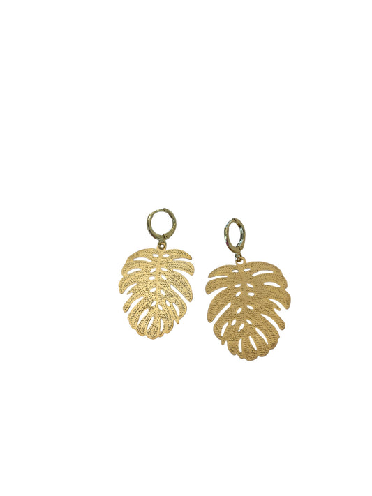 Gold Leaf Earrings on Huggie Hoop