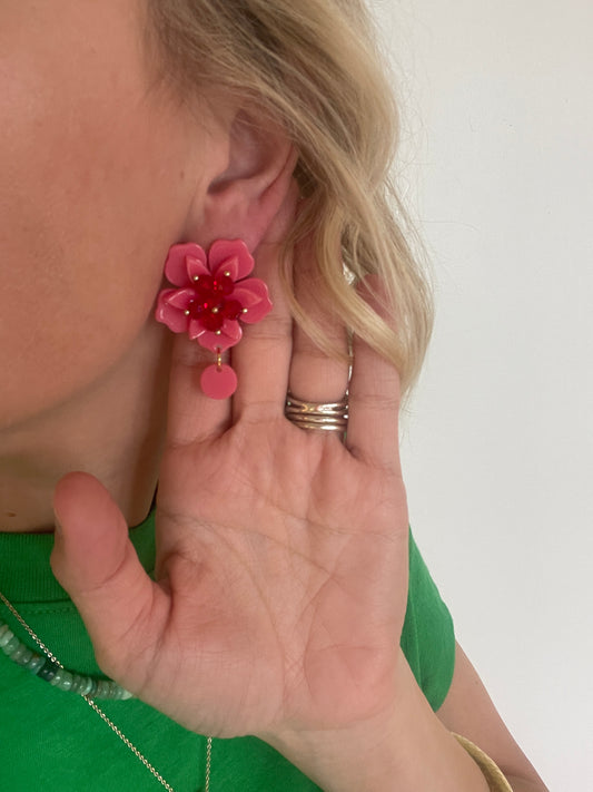 Statement Stone Flower Pink Earrings
