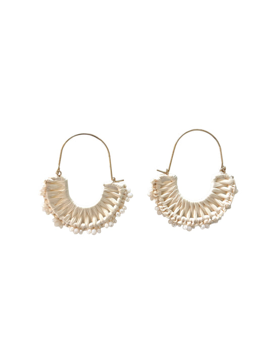 Raffia Fringe Hoop Earrings - Ivory