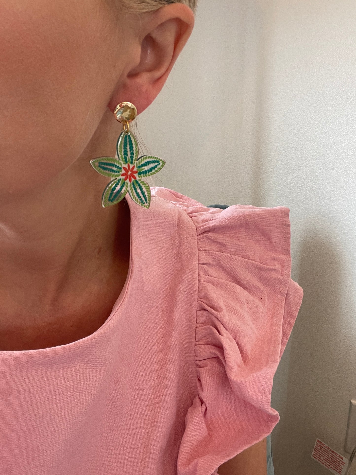 Acrylic Floral Earrings - Green