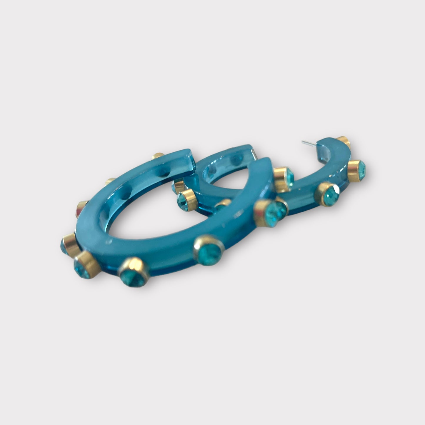 Resin Embellished Hoop Earrings - Turquoise