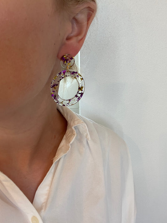 Purple and Gold Glitter Earrings - Circle