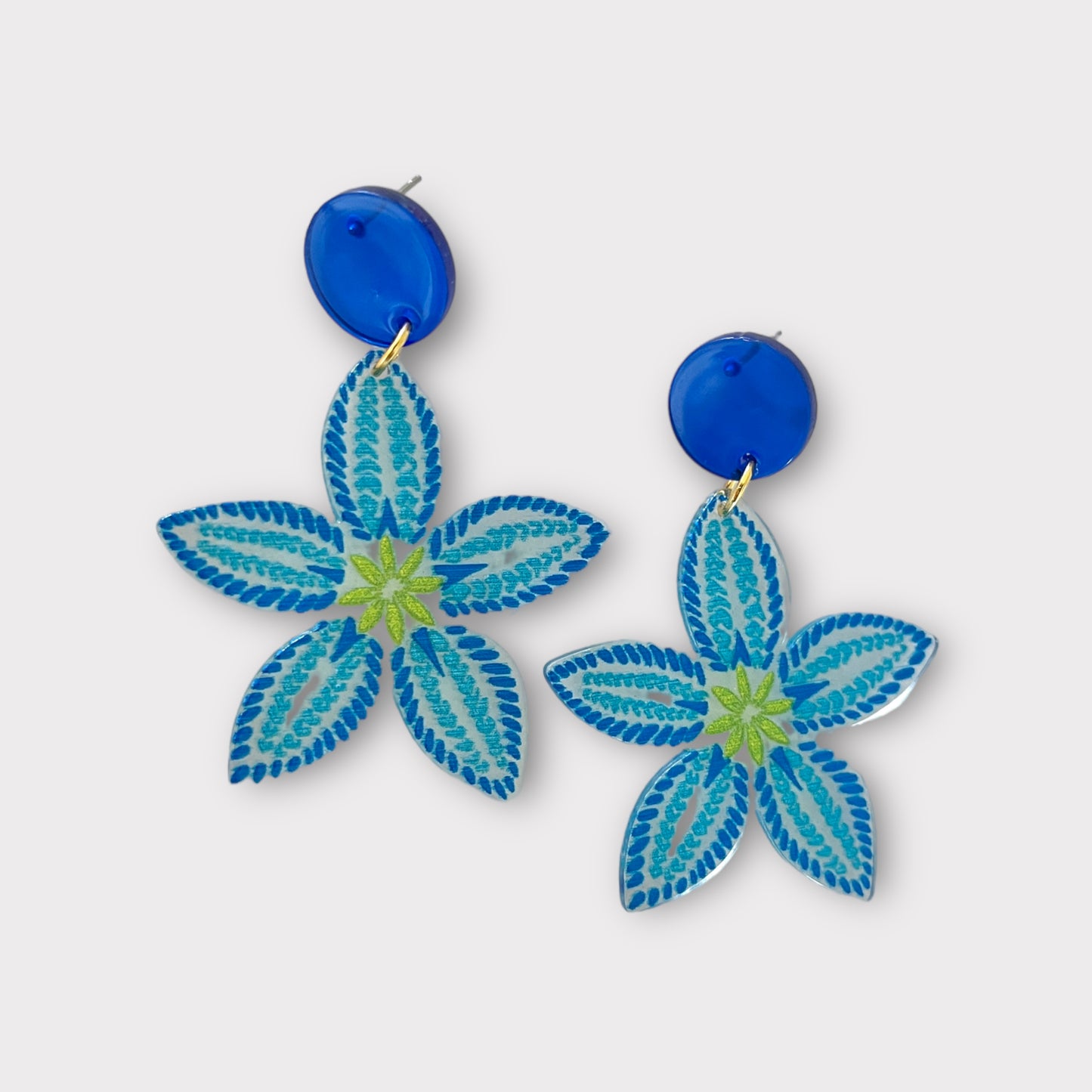 Acrylic Floral Earrings - Blue