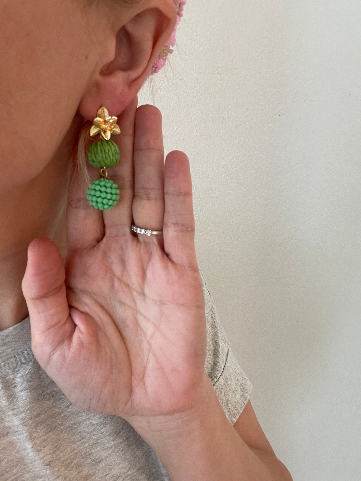 Green Raffia Candy Earrings
