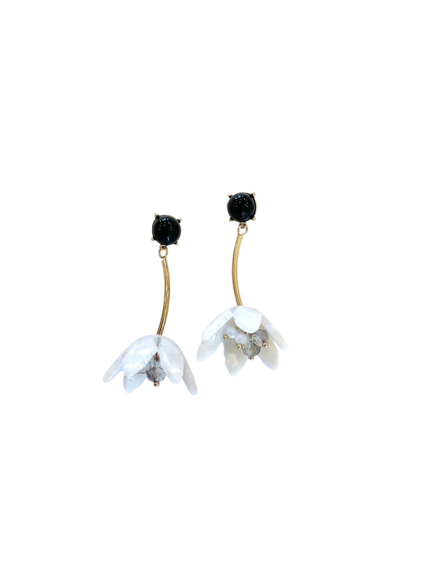 Black and White Drop Flower Earrings
