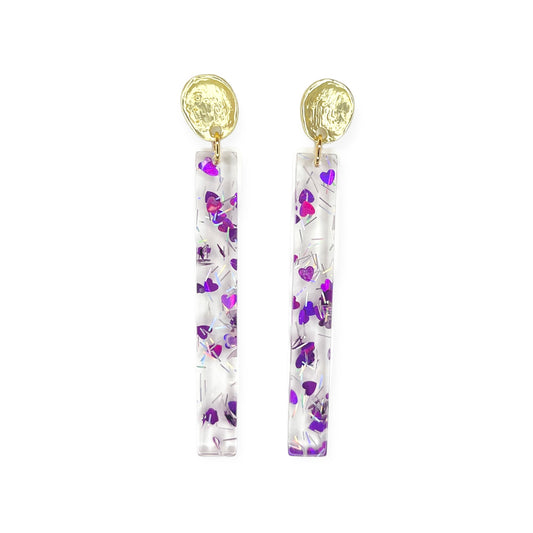 Purple Glitter Bar Earrings