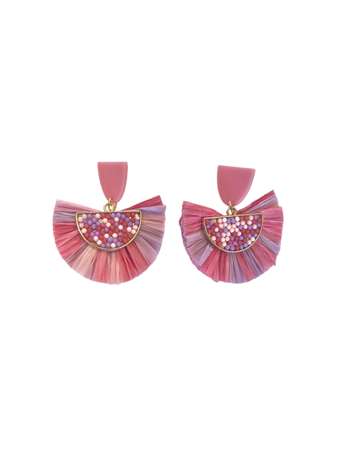 Multicolor Tassel Fan Earrings - Pink Post