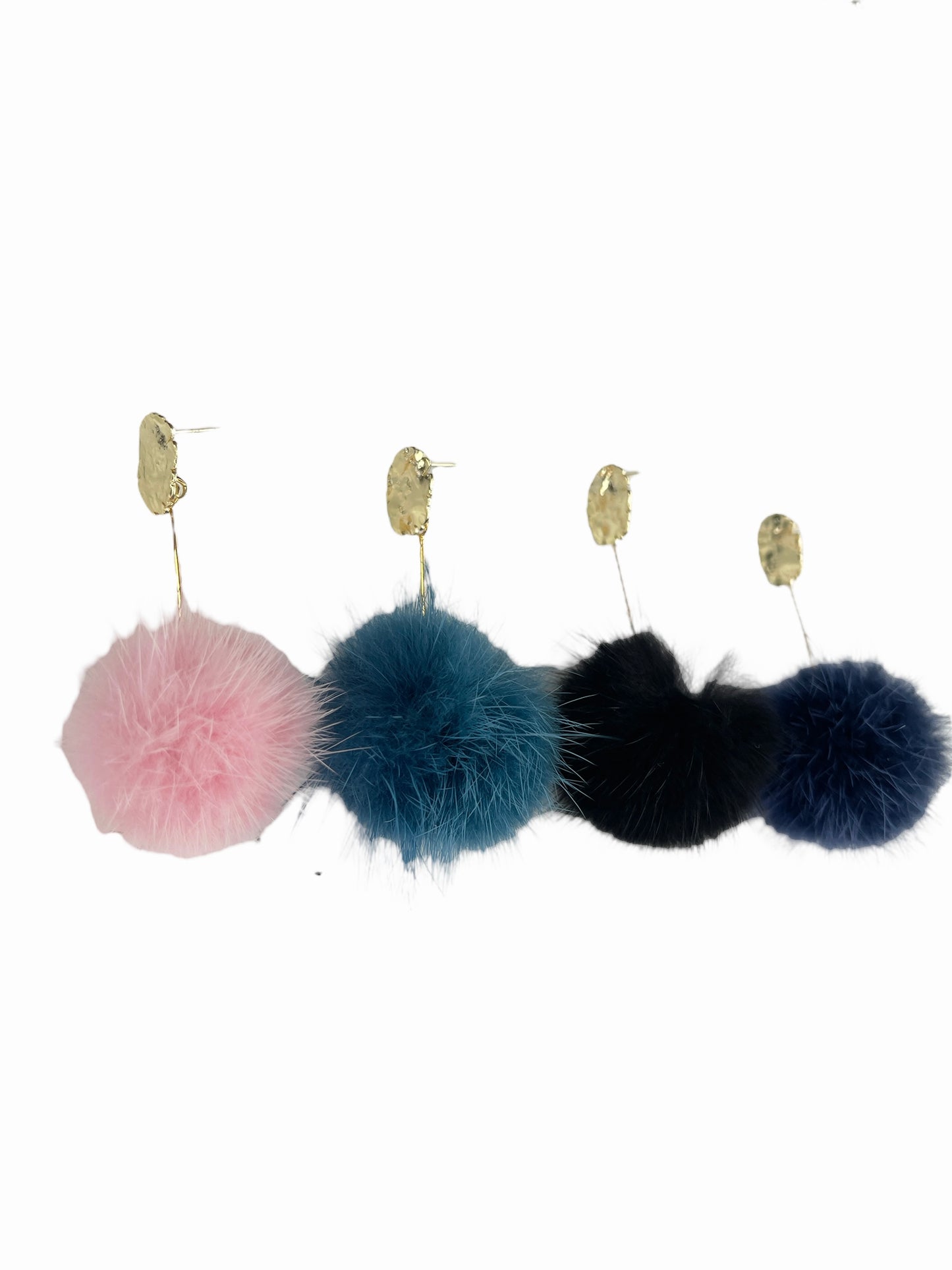 Fur Pom Bar Earrings