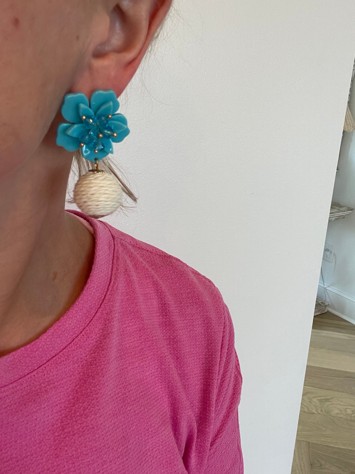 Turquoise Beaded Flower Earrings