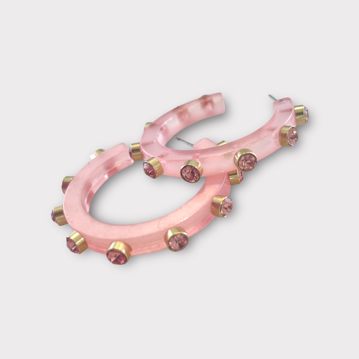 Resin Embellished Hoop Earrings - Light Pink