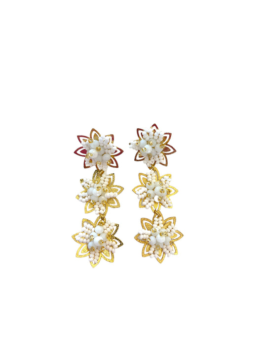 White Triple Flower Earrings