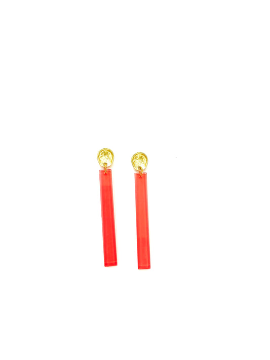 Clear Red Bar Earrings