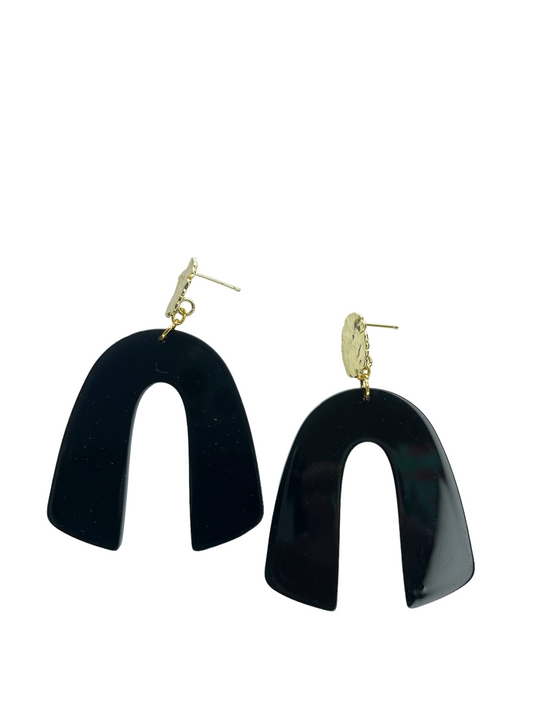 Black arch earrings - gold post