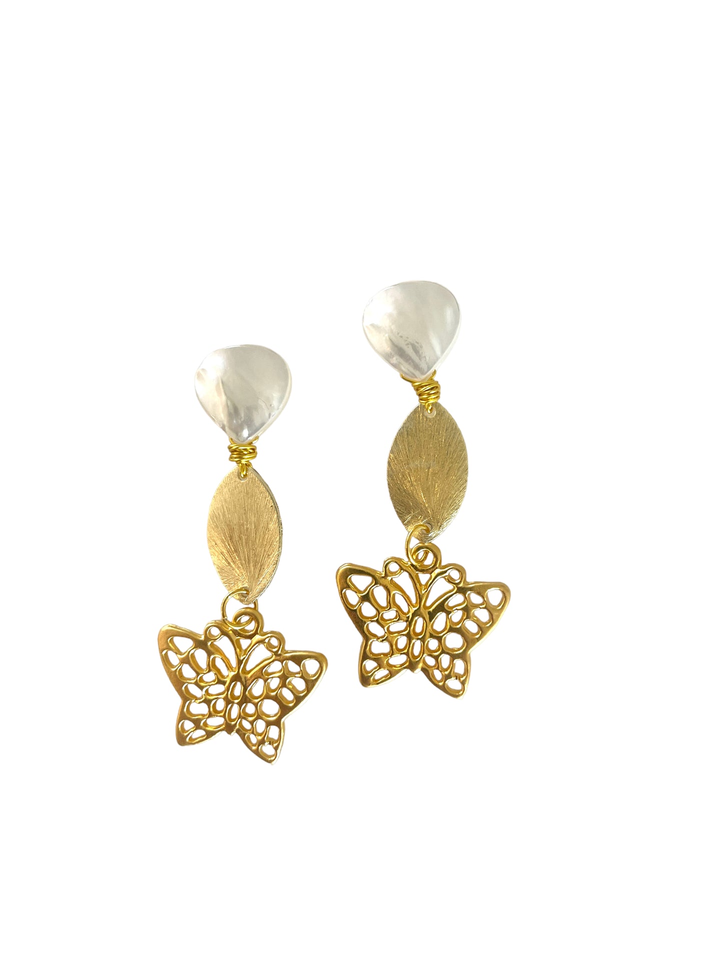 Pearl and Gold Butterfly Earrings